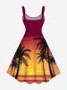 Robe débardeur grande taille à imprimé cocotiers, mer, ombré, crépuscule, coucher de soleil, style hawaïen - Orange XXS