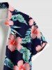 Chemise hawaïenne grande taille à imprimé feuilles tropicales et fleurs d'hibiscus pour homme - Noir 2XL