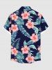 Chemise hawaïenne grande taille à imprimé feuilles tropicales et fleurs d'hibiscus pour homme - Noir 2XL