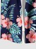 Chemise hawaïenne grande taille à imprimé feuilles tropicales et fleurs d'hibiscus pour homme - Noir 2XL
