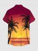 Plus Size Coconut Tree Sea Ombre Dusk Sunset Print Hawaii Button Pocket Shirt For Men -  