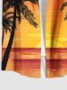 Plus Size Coconut Tree Sea Ombre Dusk Sunset Print Hawaii Button Pocket Shirt For Men -  