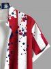 Plus Size Patriotic American Flag Paint Splatter Print Buttons Pocket Shirt For Men -  