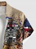 Plus Size Patriotic American Flag Skulls Newspaper Print Buttons Pocket Shirt For Men -  