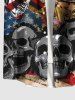 Plus Size Patriotic American Flag Skulls Newspaper Print Buttons Pocket Shirt For Men -  