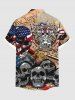 Plus Size Patriotic American Flag Skulls Newspaper Print Buttons Pocket Shirt For Men -  