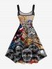 Plus Size Patriotic American Flag Skulls Newspaper Print Tank Dress -  