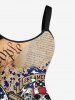Plus Size Patriotic American Flag Skulls Newspaper Print Tank Dress -  