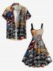 Plus Size Patriotic American Flag Skulls Newspaper Print Tank Dress -  