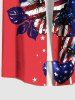 Plus Size Patriotic American Flag Hibiscus Flowers Heart Print Buttons Pocket Hawaii Shirt For Men -  