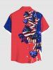 Plus Size Patriotic American Flag Hibiscus Flowers Heart Print Buttons Pocket Hawaii Shirt For Men -  