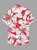 Plus Size Tropical Lraf Hibiscus Flowers Print Buttons Pocket Hawaii Shirt For Men -  