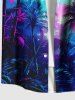 Plus Size Galaxy Coconut Tree Print Buttons Pocket Hawaii Shirt For Men -  