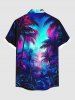 Chemise hawaïenne grande taille à boutons et poches, imprimé cocotiers et galaxie, pour homme - Bleu 3XL