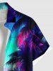 Chemise hawaïenne grande taille à boutons et poches, imprimé cocotiers et galaxie, pour homme - Bleu 3XL