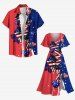 Plus Size Patriotic American Flag Hibiscus Flowers Heart Print Split Hawaii Midi Dress -  