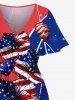 Plus Size Patriotic American Flag Hibiscus Flowers Heart Print Split Hawaii Midi Dress -  