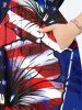 Plus Size Patriotic American Flag Hibiscus Flowers Heart Print Split Hawaii Midi Dress -  