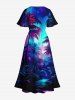 Robe mi-longue hawaïenne fendue à imprimé cocotiers et galaxie grande taille - Bleu S