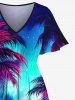 Robe mi-longue hawaïenne fendue à imprimé cocotiers et galaxie grande taille - Bleu L
