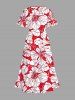 Plus Size Tropical Lraf Hibiscus Flowers Print Split Hawaii Midi Dress -  