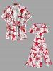 Plus Size Tropical Lraf Hibiscus Flowers Print Split Hawaii Midi Dress -  