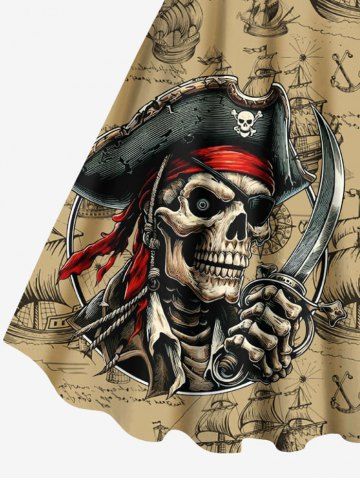 Skull Pirate Distressed Sailboat Print Plus Size Matching Hawaii Cruise Beach Outfit For Couples