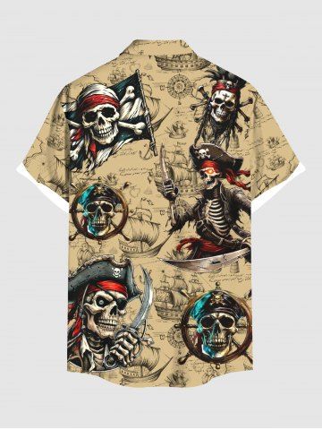 Skull Pirate Distressed Sailboat Print Plus Size Matching Hawaii Cruise Beach Outfit For Couples