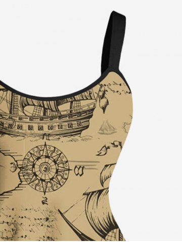 Skull Pirate Distressed Sailboat Print Plus Size Matching Hawaii Cruise Beach Outfit For Couples