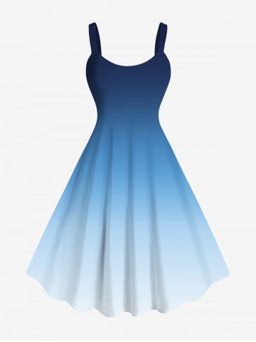 Plus Size Ombre Colorblock Print Tank Dress - BLUE - 5X
