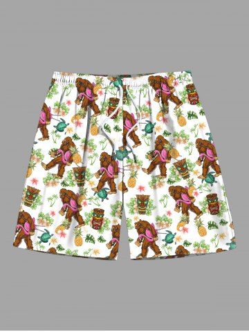 Plus Size Gorillas Flamingo Pineapple Flowers Turtle Print Hawaii Beach Shorts For Men