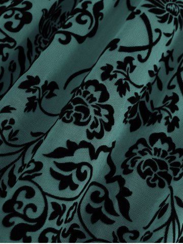 Plus Size Vintage Flower Layered Ruched Mesh A Line Dress
