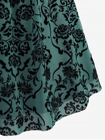 Plus Size Vintage Flower Layered Ruched Mesh A Line Dress