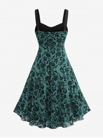 Plus Size Vintage Flower Layered Ruched Mesh A Line Dress