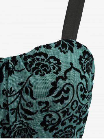 Plus Size Vintage Flower Layered Ruched Mesh A Line Dress