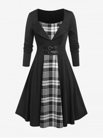 Plus Size Vintage Plaid Pin Up Dress - WHITE - 4X | US 26-28