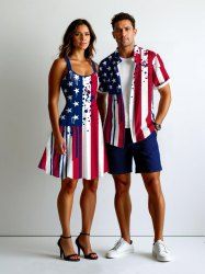 Patriotic American Flag Paint Splatter Print Plus Size Matching Outfit For Couples -  