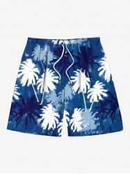 Short de plage hawaïen grande taille à imprimé cocotiers ombré et cordon de serrage pour homme - Bleu M