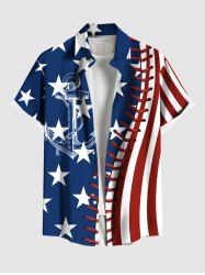 Plus Size Patriotic American Flag Topstitching Anchor Octopus Print Hawaii Cruise Shirt For Men -  