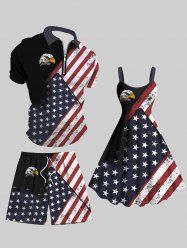 Patriotic American Flag Eagle Print Plus Size Matching Outfit For Couples -  