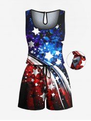 Plus Size Patriotic American Flag Galaxy Print Cinched Romper -  