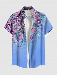 Chemise hawaïenne grande taille à imprimé fleurs et feuilles, avec poches et boutons, pour homme - Bleu XL