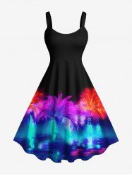 Plus Size Colorful Coconut Tree Light Glitter 3D Print Hawaii Tank Dress -  