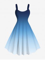 Plus Size Ombre Colorblock Print Tank Dress -  