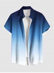 Plus Size Ombre Colorblock Print Buttons Pocket Shirt For Men -  