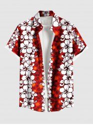 Plus Size Ombre Hibiscus Flower Print Hawaii Button Pocket Shirt For Men -  