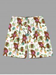 Short de plage hawaïen grande taille pour homme, imprimé gorilles, flamants roses, ananas, fleurs, tortues - Blanc 2XL