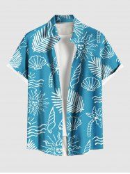 Chemise hawaïenne grande taille à imprimé cocotiers, feuilles tropicales, coquillages et soleil, avec poches boutonnées, pour homme - Bleu 2XL
