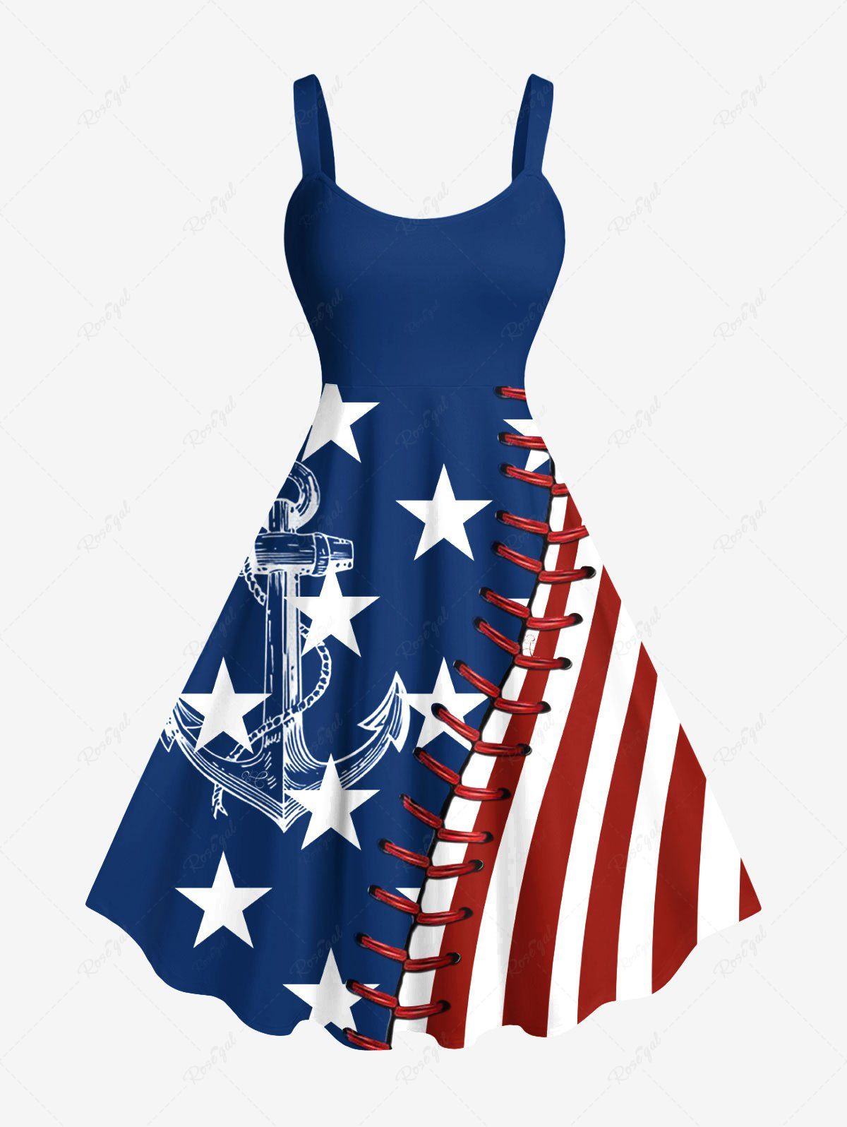 Shops Plus Size Patriotic American Flag Topstitching Anchor Octopus Print Hawaii Cruise A Line Tank Dress  