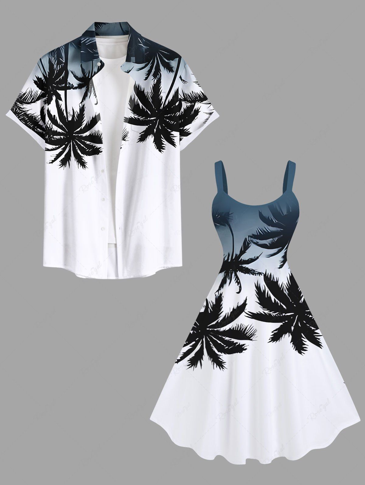 Store Coconut Tree Ombre Print Plus Size Matching Hawaii Beach Outfit For Couples  